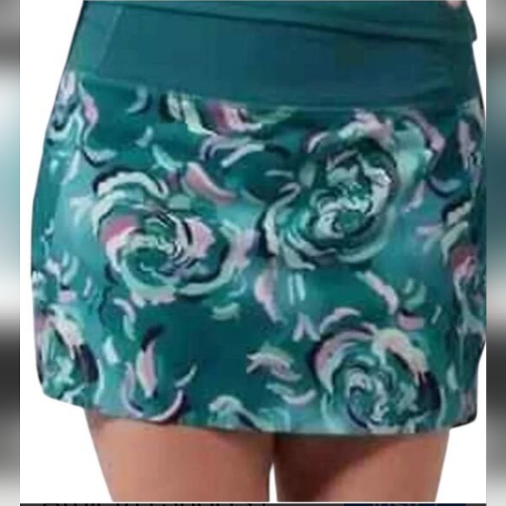 Athleta Floral Teal Skort. Secure Waist Zipper In Back. Sz XS Like New